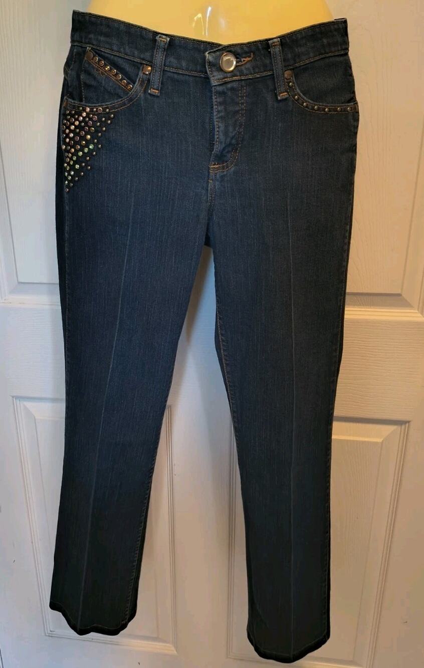Wrangler Q-Baby No Gap Waistband Girls 8 Dark Wash Skinny Stretch Studded Jeans